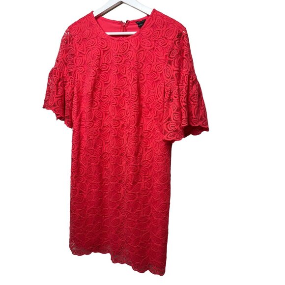 Ann Taylor Pink Lace Overlay Short Sleeve Shift Dress Size 6 Work Party NWT - Picture 4 of 12